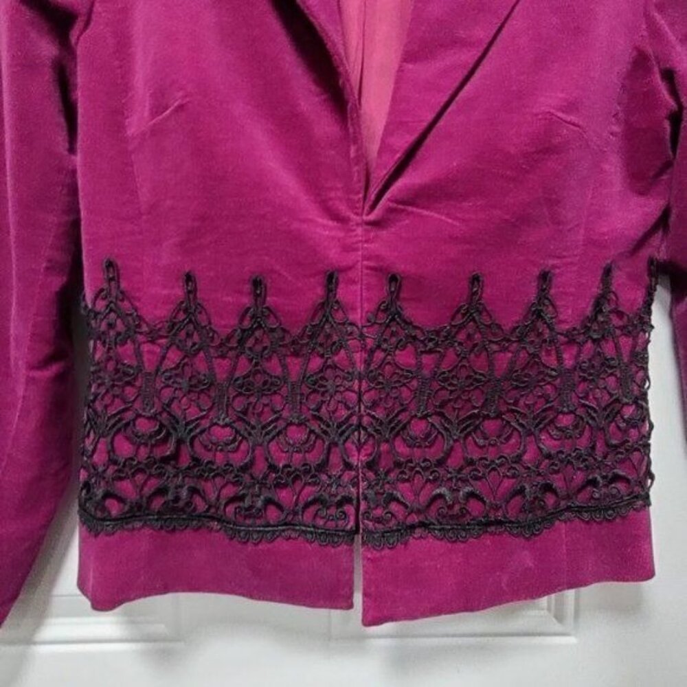 Maggy London Womens Fuchsia Blazer Jacket With Black Lace Trim Size 12 - Picture 4 of 14